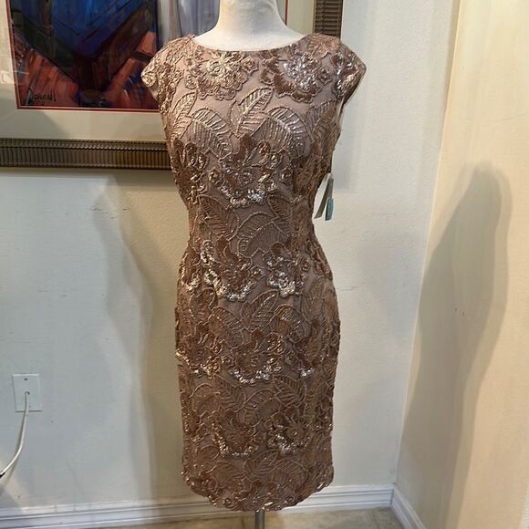 NWT Alex Evenings Champagne Lace Sequin Dress 6 - Picture 3 of 12